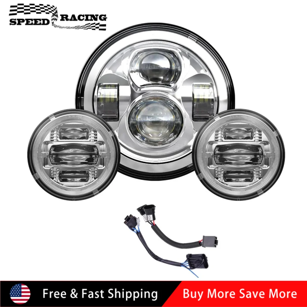

7" 140W LED Headlight High Low + 2Pcs 4.5" 80W Fog Light For 2009-2016 Tri Glide Ultra Classic FLHTCUTG 1995-2014 Road King FLHR