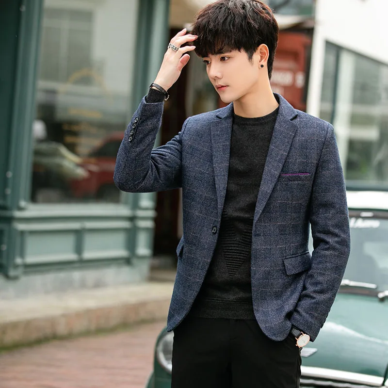 

Мужской деловой повседневный полосатый костюм Slim Fit с узором, осенняя новинка, однобортное пальто, молодежный, элегантный, с длинными рукавами