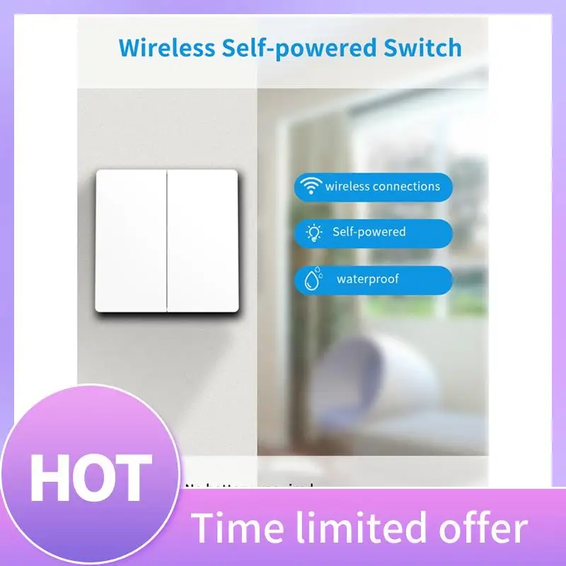 

1Set Wireless Remote Control Rf433mhz Self-Powered Waterproof Light Switch , 2X1gang 1Receiver