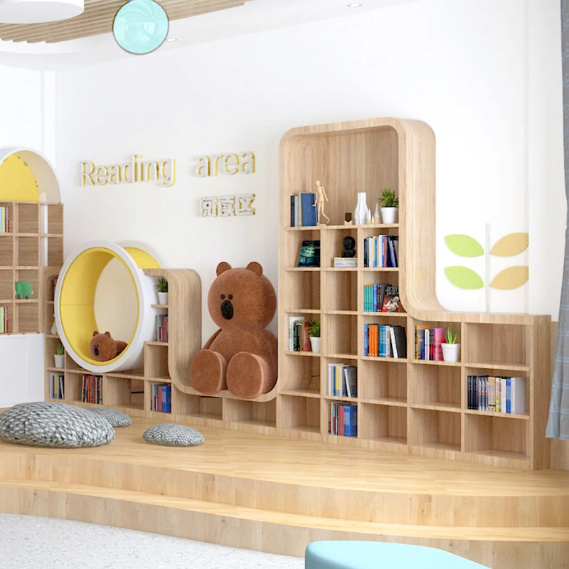 

Children's simple curved bookcase Sales office Floor-to-ceiling display cabinet in the lobby School center Reading book rack