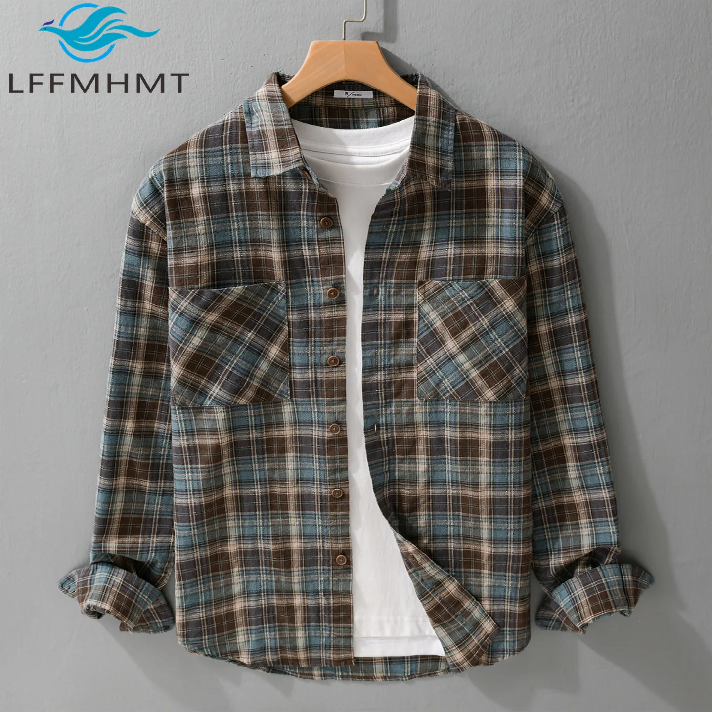 

High-quality Men's Classical Plaid Casual Shirt Spring Fashion Simple Basic Long-sleeve Loose Korean Style Blouses Tops 9156