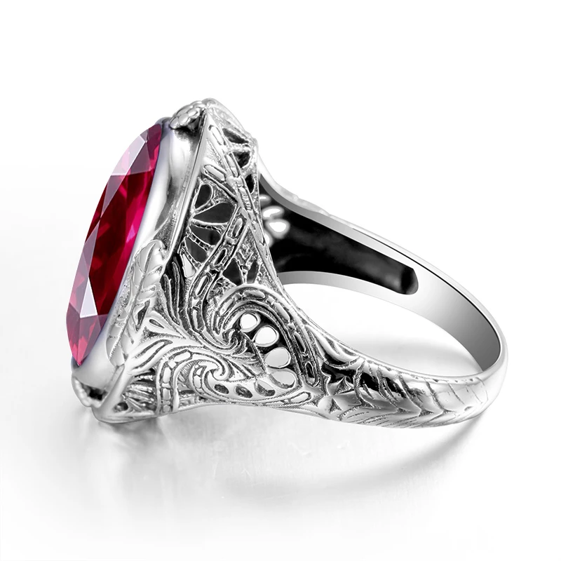 Genuine 925 Sterling Silver 14*18mm Oval Created Ruby Ring For Women Vintage Punk Birthday Stone Wedding Party Fashion Jewellery