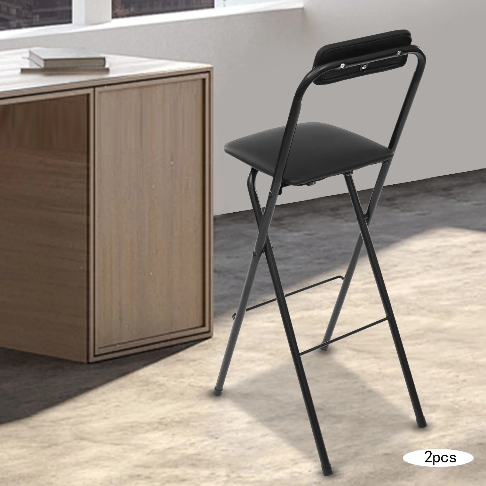 

2Pcs Portable Folding Stool with Backrest Cafe Bar Chair Tall Foldable Chair New