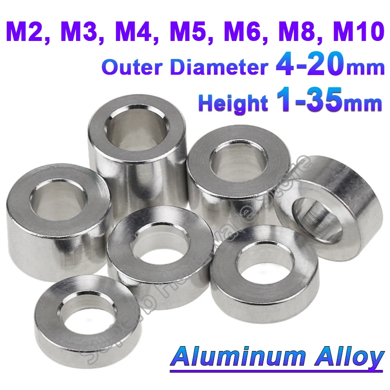 

2-10Pcs Aluminum Bushing Gasket Round Hollow No Thread Standoff Spacer M2 M2.5 M3 M4 M5 M6 M8 M10 Aluminum Flat Washer L=1-35mm