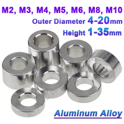 2-10Pcs Aluminum Bushing Gasket Round Hollow No Thread Standoff Spacer M2 M2.5 M3 M4 M5 M6 M8 M10 Aluminum Flat Washer L=1-35mm