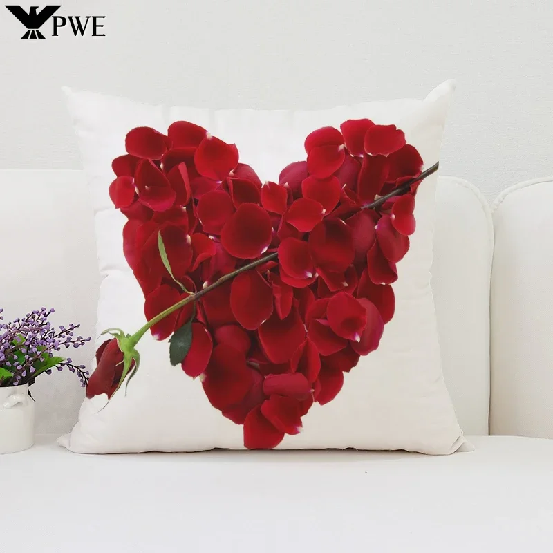 

40x40cm Rose Throw Pillow Cover with Printing Home Sofa Decoration Cushion Cover Romantic Love Gift