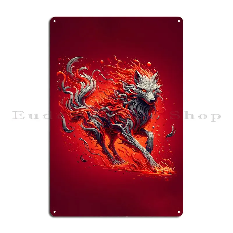 الأحمر والأسود النار الحمم الذئب Ai توليد الفن لوحة معدنية ملصق نادي تصميم تخصيص غرفة المعيشة الديكور تين تسجيل ملصق