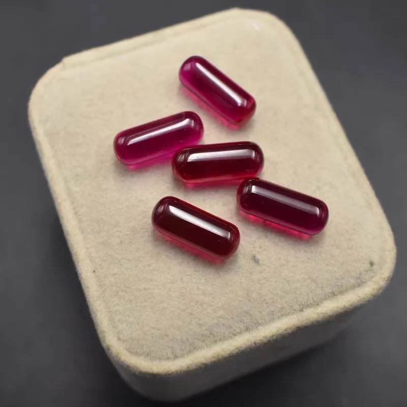 Rod bead Ruby bare stone smooth cylindrical bucket bead pigeon blood Red treasure capsule water drop shaped red rice bead diy