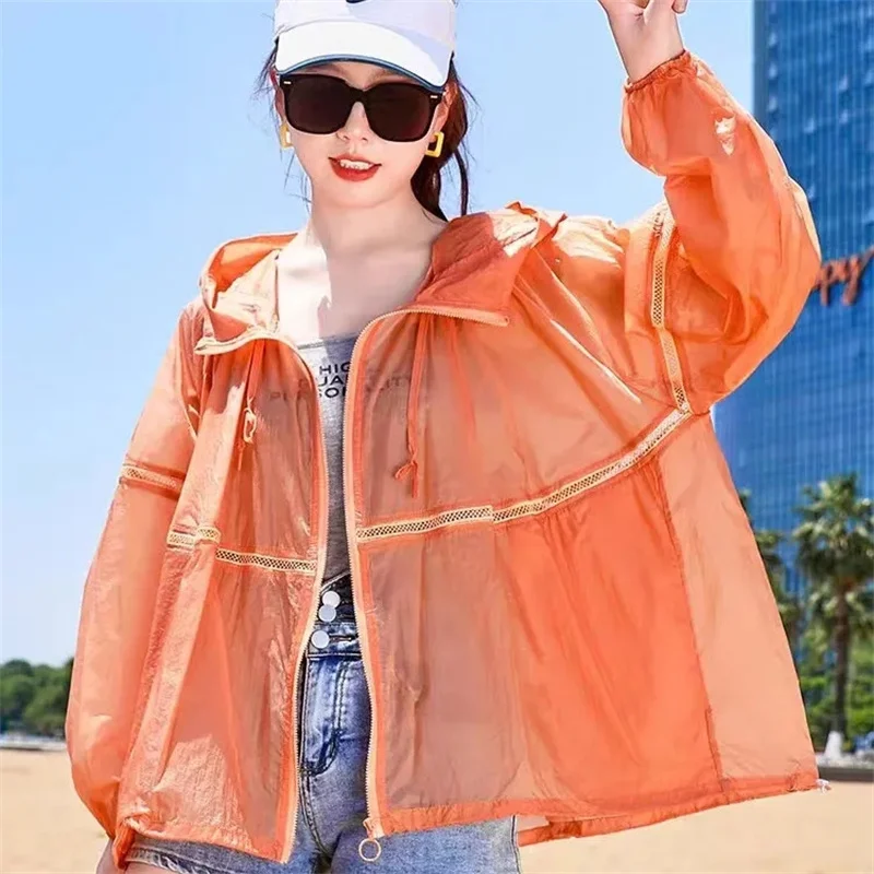 Sun-Protective Clothing Coat Women's Trend Thin Breathable Summer 2024 New Sunscreen Jacket Fashion Overcoat Hooded Tops Ladies