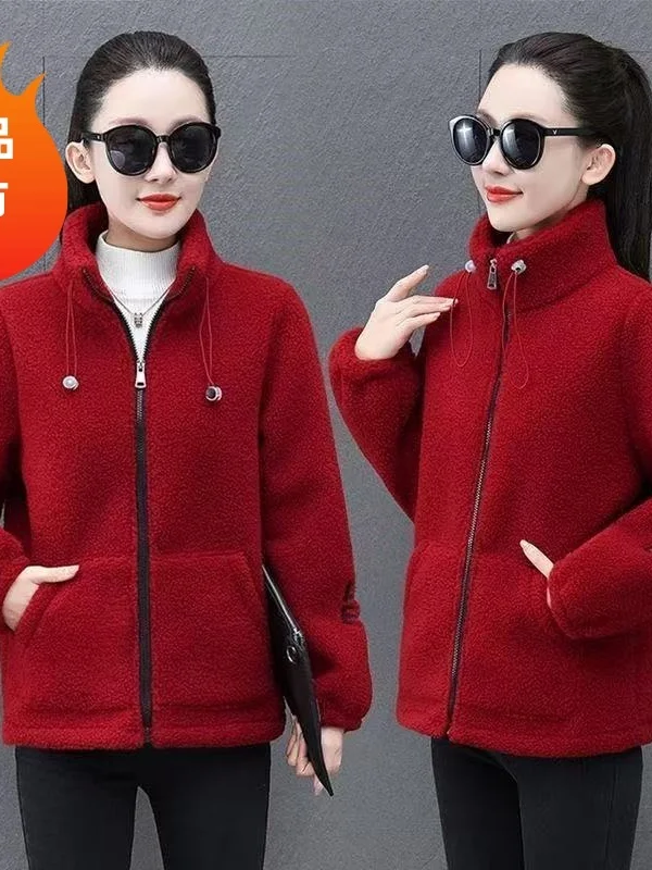 

Теплая верхняя одежда Thiened, пальто для мам среднего возраста, бархатный воротник-стойка с воротником-стойкой, открытый кардиган, толстовка, зимняя мода, корейский...