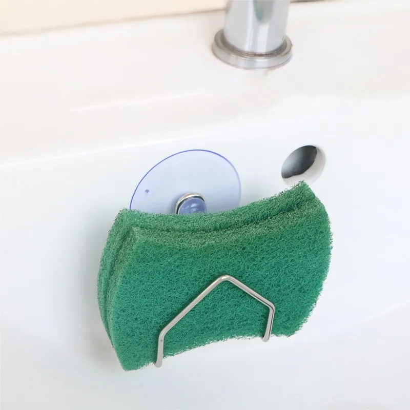 1PC Stainless Steel Suction Cup Drain Rack Sponge Holder Brush Soap Dishwashing Liquid Drainer Kitchen Sundries Organizers