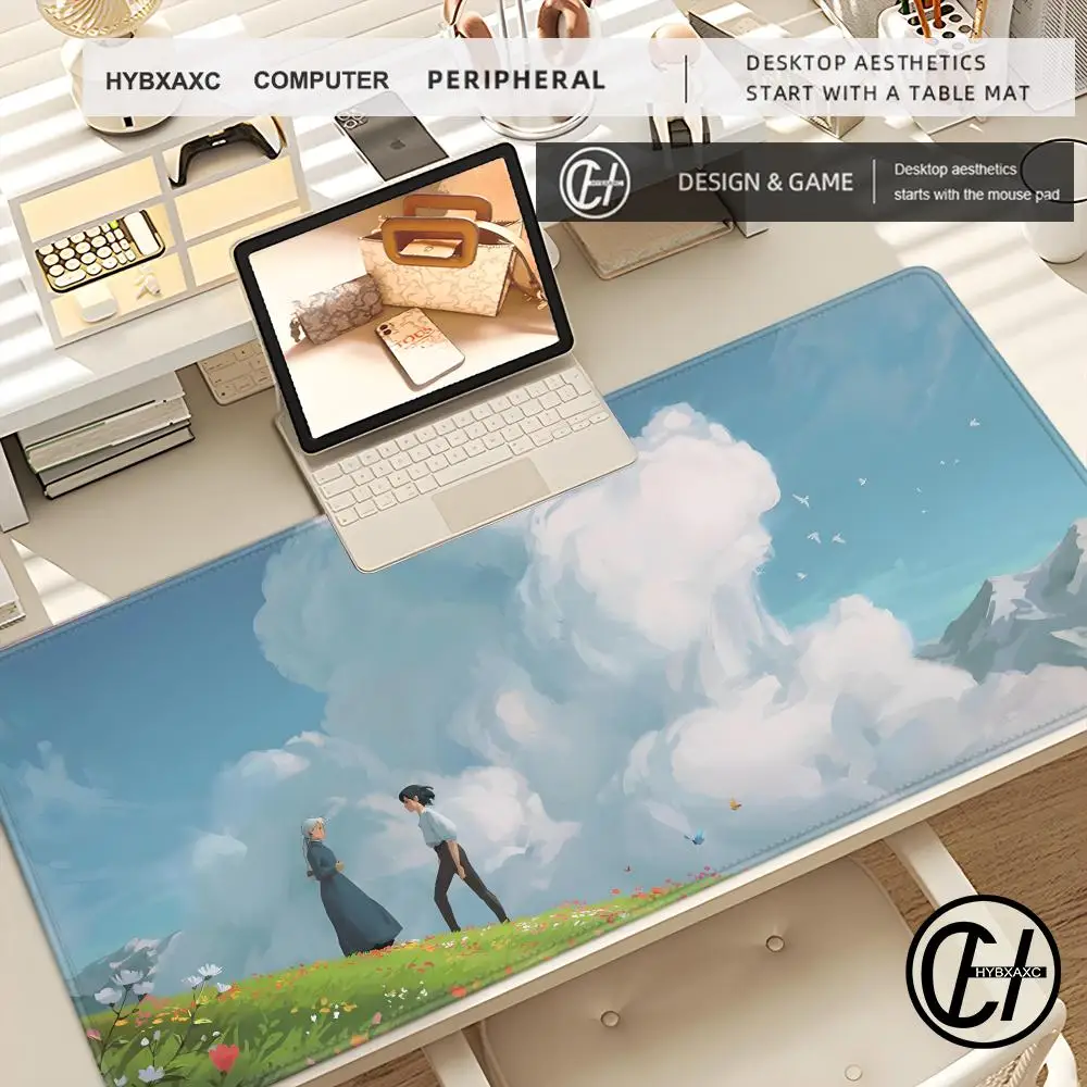 Anime Howl And Sophie Mouse Pad Desk Mouse Pad Cute HD Desk Pad Extended Gaming Keyboard Mats Large XXL Gamer Mousepad 100x50cm