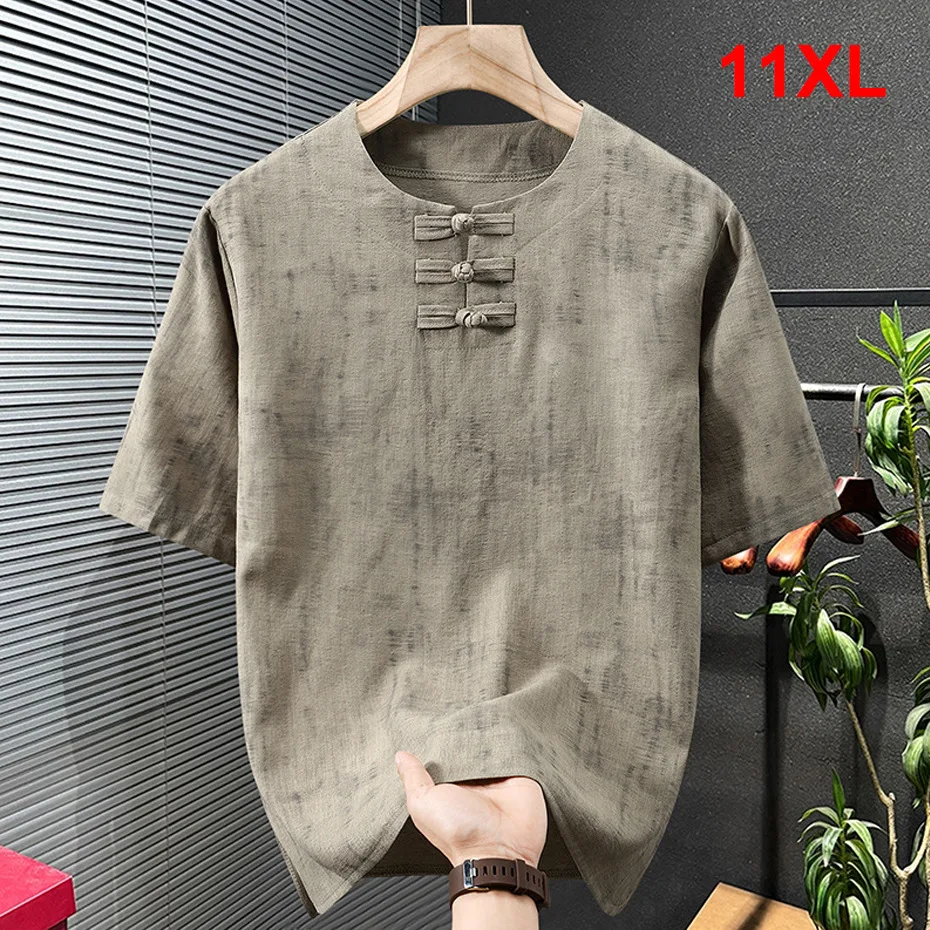Vintage Linen T-shirt Men Plus Size 10XL 11XL Summer Tops Tees Chinese Style Tshirt Fashion Casual Shirt Male