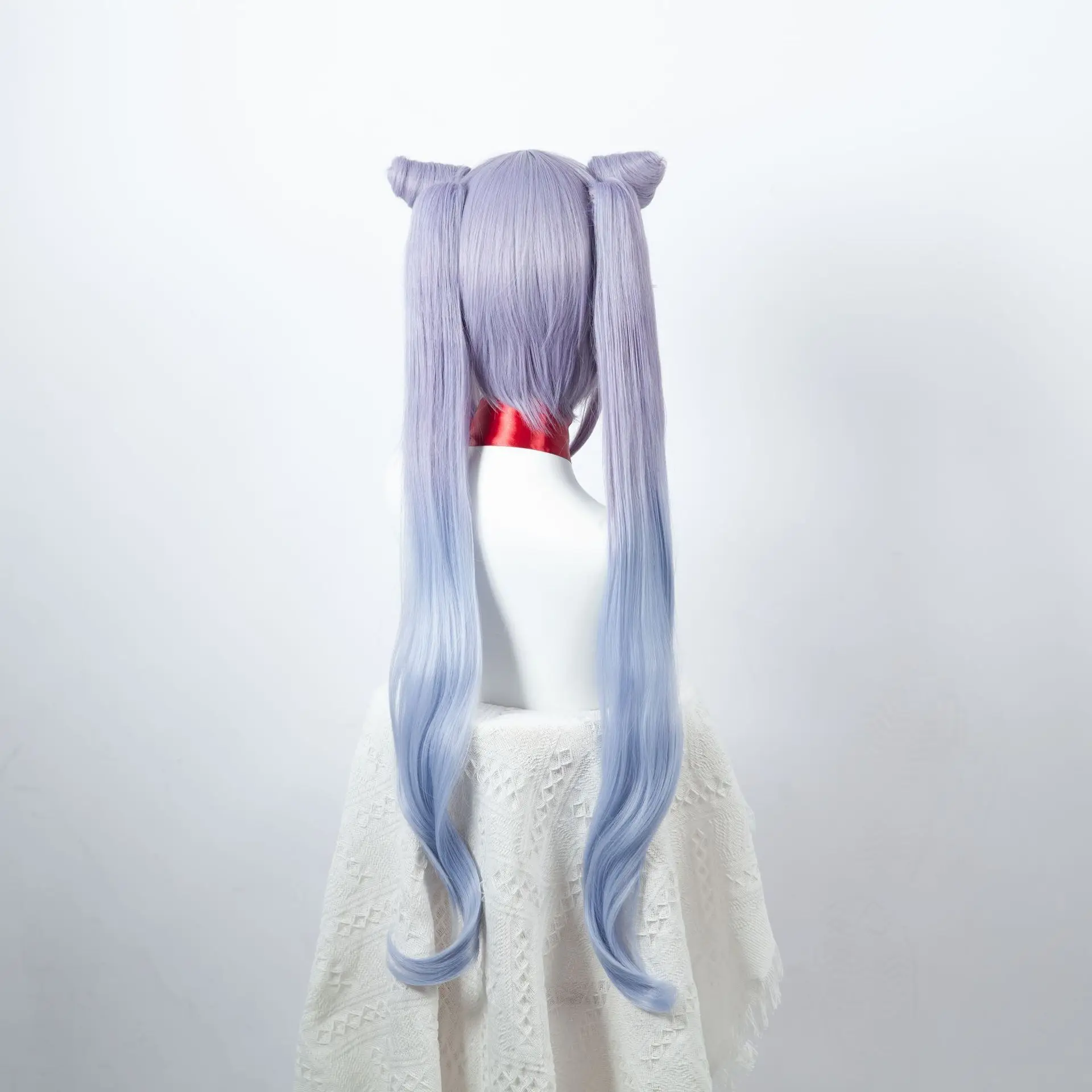 Genshin impacto trovão chuva keqing misto cinza e roxo gradiente tranças duplas chifre coque peruca cosplay
