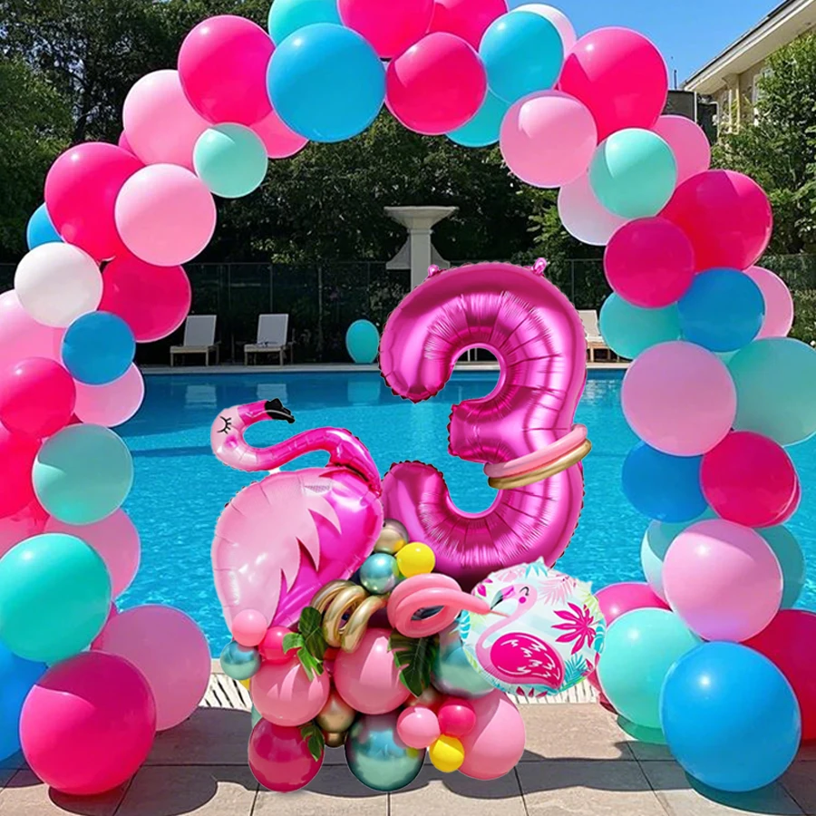 Tropische Flamingo-Geburtstagsballons in Rosenrot, Digital-Ballon für Flamingo-Themenpartys, Geburtstagsdekoration und Hawaiianische Partys – Detail 3