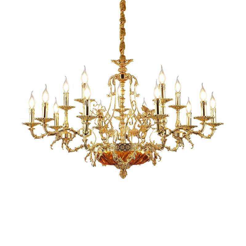 

DINGFAN French Luxury Chandelier Brass Handmade Lost Wax Craft Villa Hotel Living Room Hall Candle Chandelier