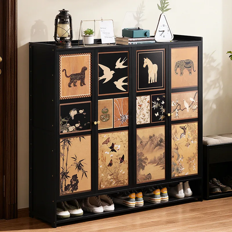 Medieval retro shoe cabinet floor-to-ceiling door integrated cabinet storage corridor household shoe rack simple multi-layer