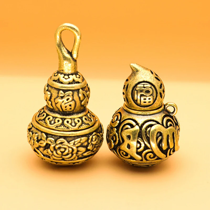 1Pc Feng Shui Brass Chinese Letters Blessing Lotus Gourd Charms Key Chain Pendants Pill Box Home Storage Box Lucky Gift