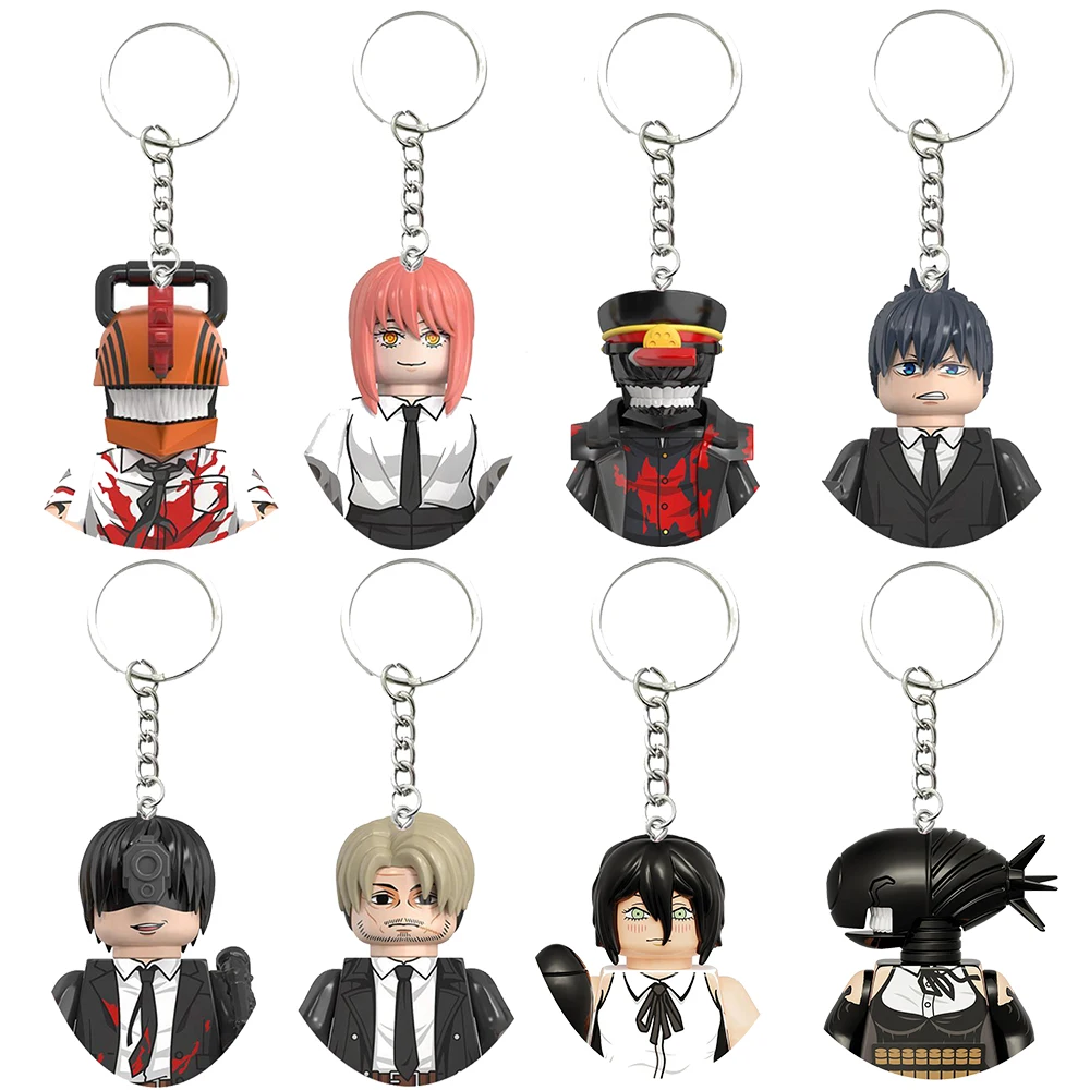 Anime Chainsaw Man Minifigure Keychain Denji Makima Power Aki Hayakawa Reze Building Blocks Figure Pendant Bag Collectible Gift
