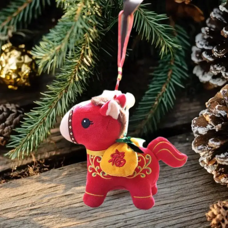 Cavallo Anno Mascotte Peluche Portachiavi Lucky Pony Doll Ciondolo Zodiaco Cavallo Auto Appeso Decorazione della casa Regalo di Natale