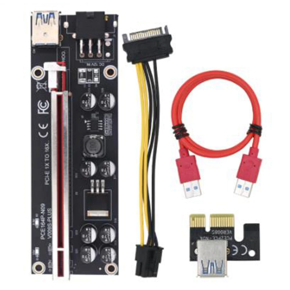 12Pcs VER009S Plus Riser Card SATA 1X to 16X 6Pin USB 3.0 Cable PCIE PCI-E PCI Express Adapter Extender Mining Miner