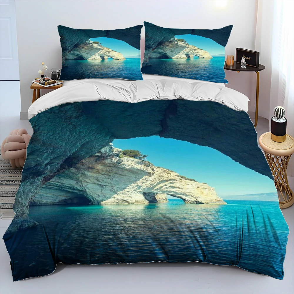 

3D Sea View Ocean Beach Scenery Comforter Bedding Set,Duvet Cover Bed Set Quilt Cover Pillowcase,King Queen Size Bedding Set