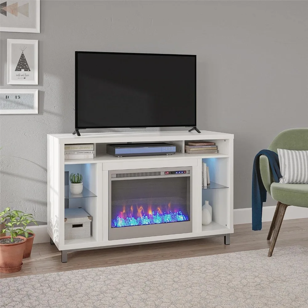 Lareira TV Stand com luzes LED, brilho da chama ajustável, controle remoto, economia de energia, os recursos lareira, 48 in