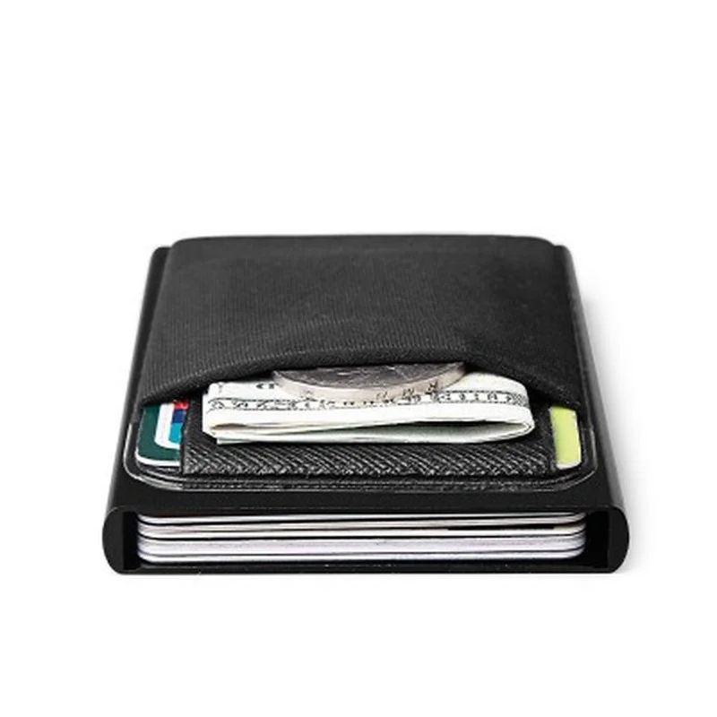 Slim Aluminum Wallet with Elasticity Back Pouch ID Credit Card Holder Mini RFID Wallet Automatic Pop Up Bank Card Case Fashion