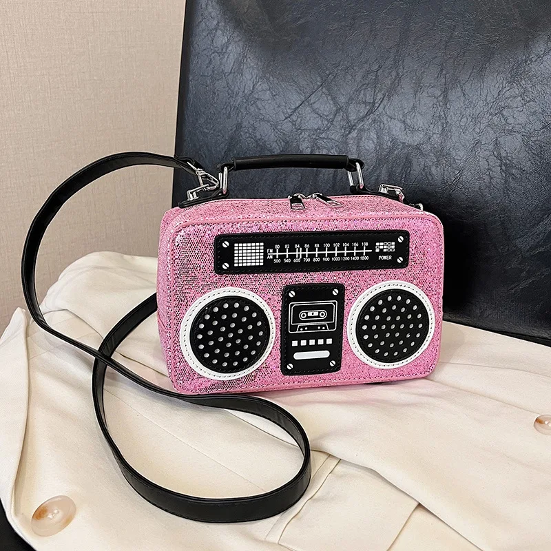 

Creative Radio Design Handbag, Vintage Mini Crossbody Bag, Niche Design Box Bag & Square Purse