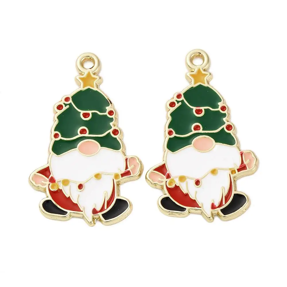 KitBeads 10pcs Christmas Alloy Enamel Pendants Tree Santa Elf Gnome Charm for DIY Jewelry Making Bracelet Necklace Crafts