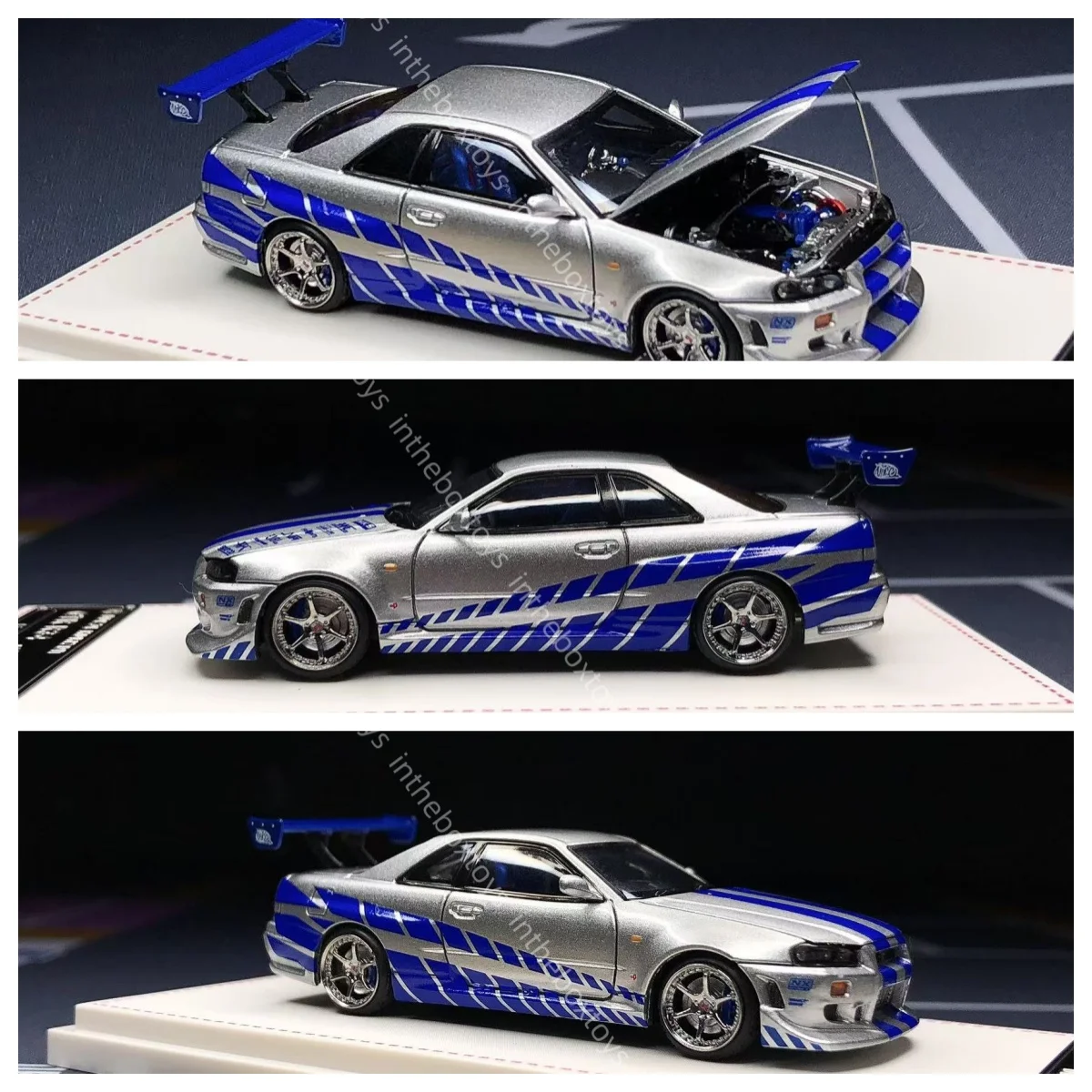 Pop raceFH 1:64 JDM Silver Skyline GTR R34 Sports Model Diecast Metal Car Limited Edition
