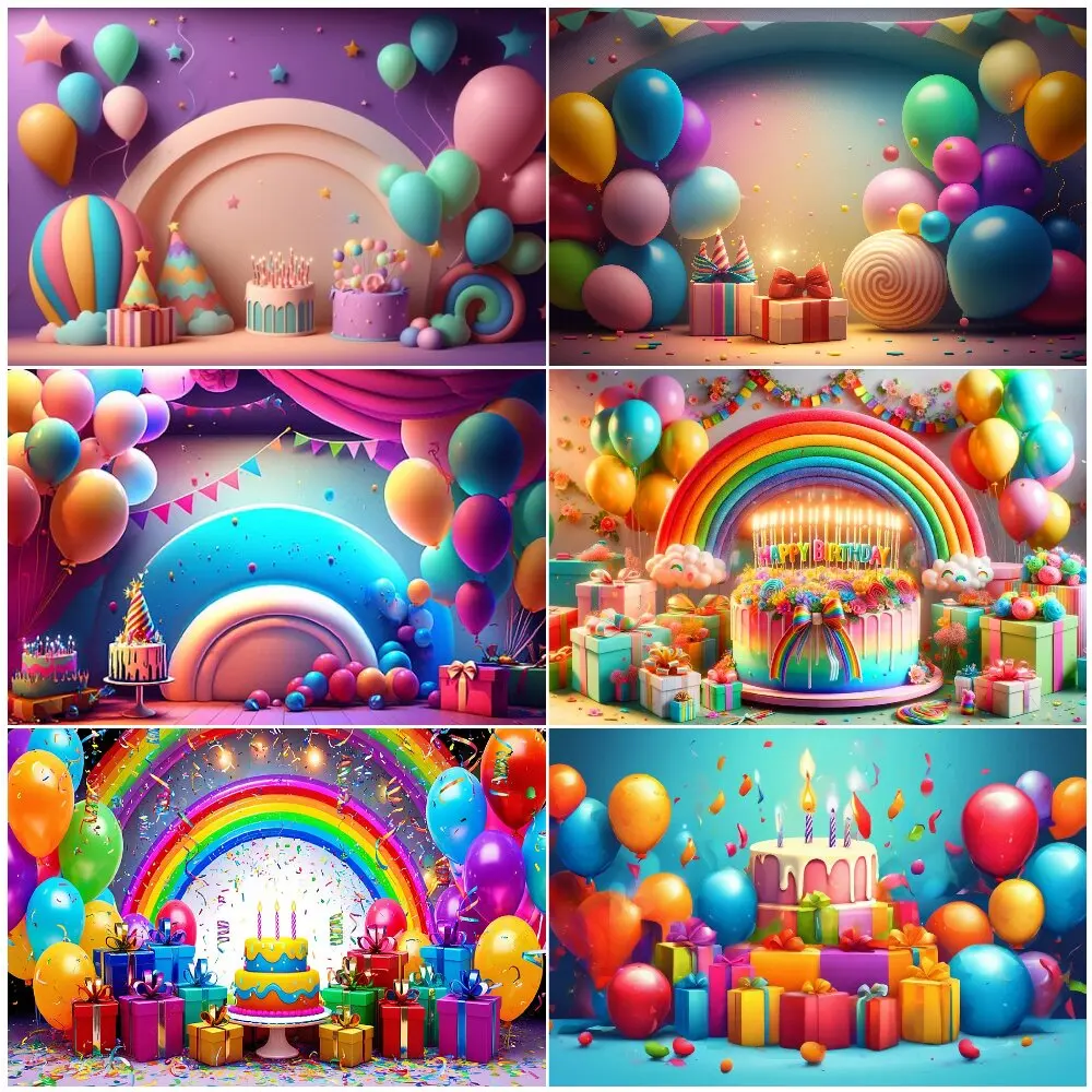 

3D Colorful Balloon Theme Kids Birthday Party Background Cake Sparkling Stars Weddings Backdrop Banner Decor Gifts Photo Props