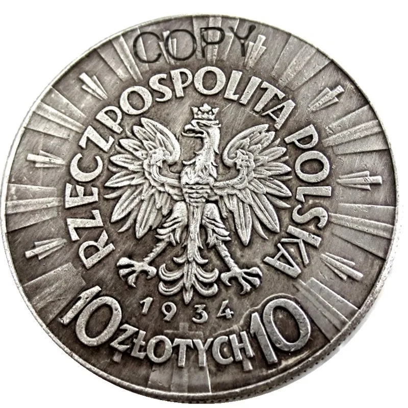 1934 Poland 10 Zlotych Silver Plated Copy Coin