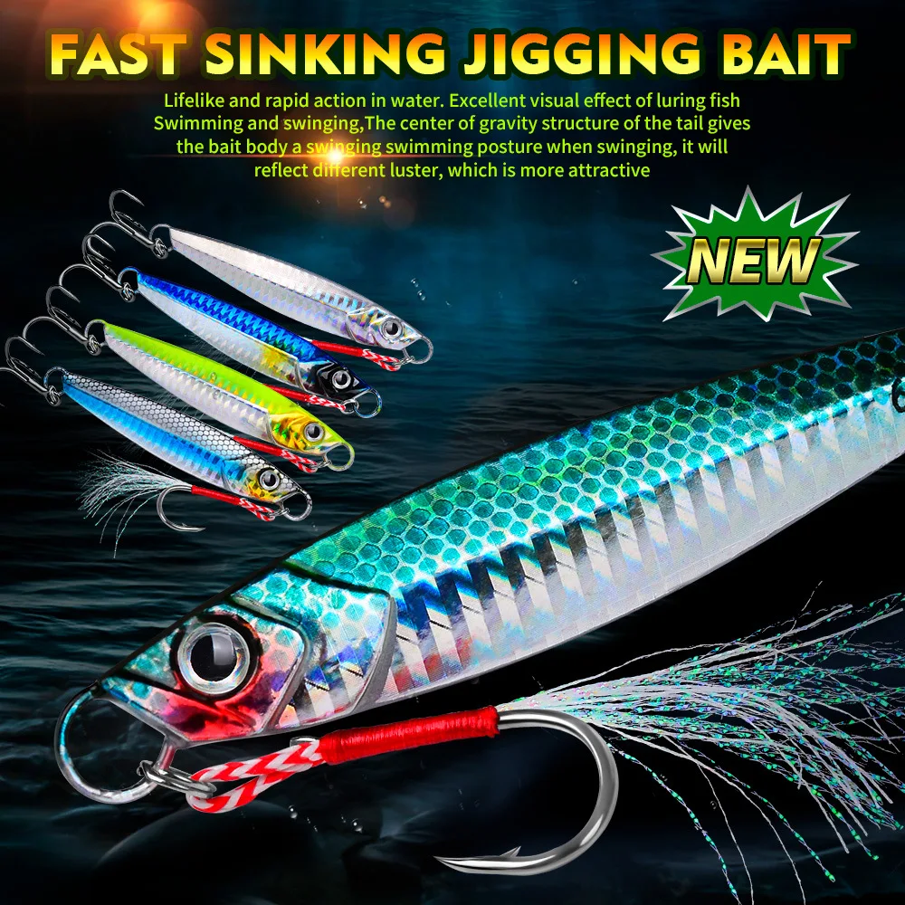 Luya Iron Plate Sea Fishing Lure Metal Bionic Bait 17g/21g/24g/30g/40g/60g Double Hooks Luminous Fake Bait Wobbler for Bass