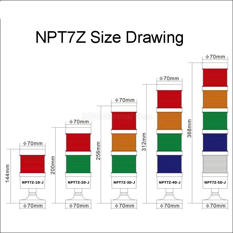 1Pcs NPT7Z-3D/1D/2D/5D Without Sound Multi-layer Combination Warning Light LED Waterproof Machine Tool Lamp 180 Degree Fold Base