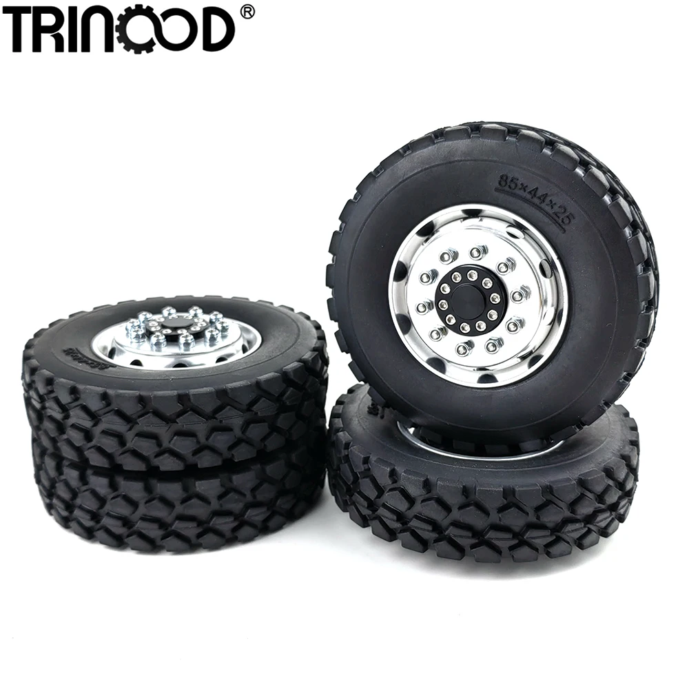 

TRINOOD Front Wheel Hubs Rims and Rubber Tires Set for 1/14 Tamiya Truck Trailer Tractor Cargo Tow Drag Car Wheels Parts