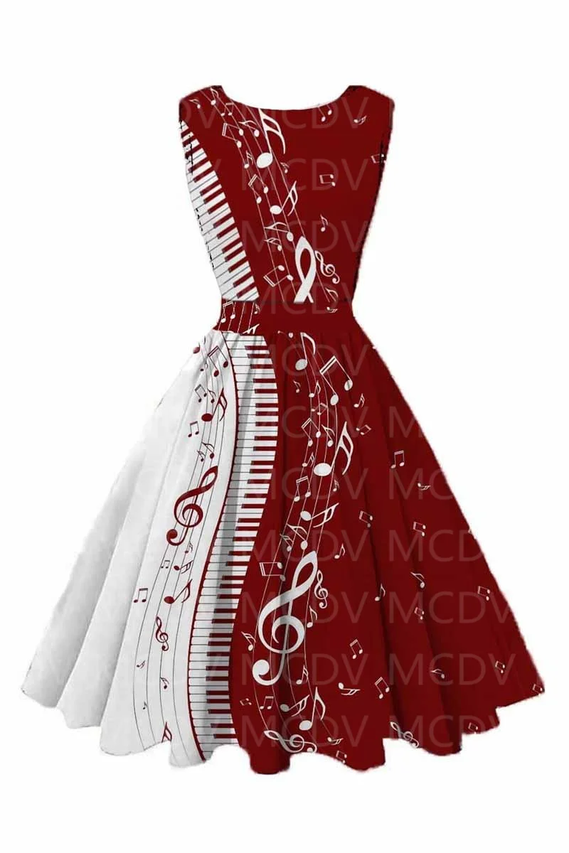 Vintage Ruched Note Print Dress Midi Dress 3D Printed Sexy Dress Female Dresses