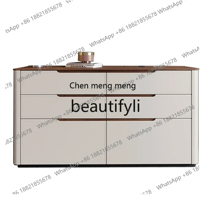 

G Cream wind saddle leather chest multi-functional storage cabinet bedroom bedside storage drawer cabinet