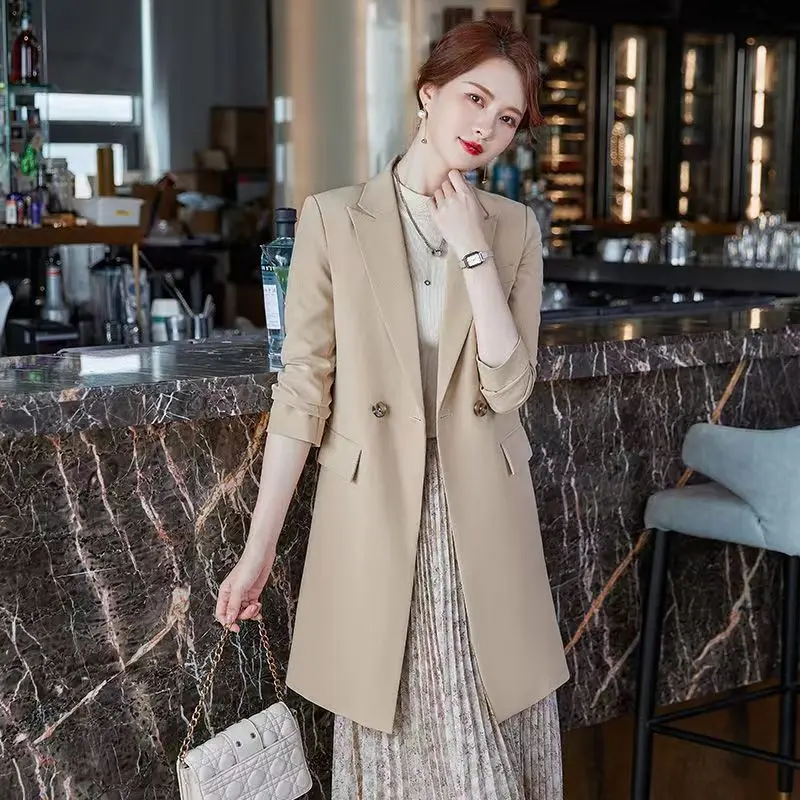 Blazer lunghi da donna primavera autunno 2023 coreano Office Lady Graceful Solid Suit giacche Fashion Joker soprabito nuovo abbigliamento da lavoro femminile