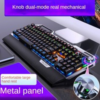 K100 metal mechanical gaming keyboard, 104 key gaming blue axis backlight, with phone holder knob adjustment, and hand support