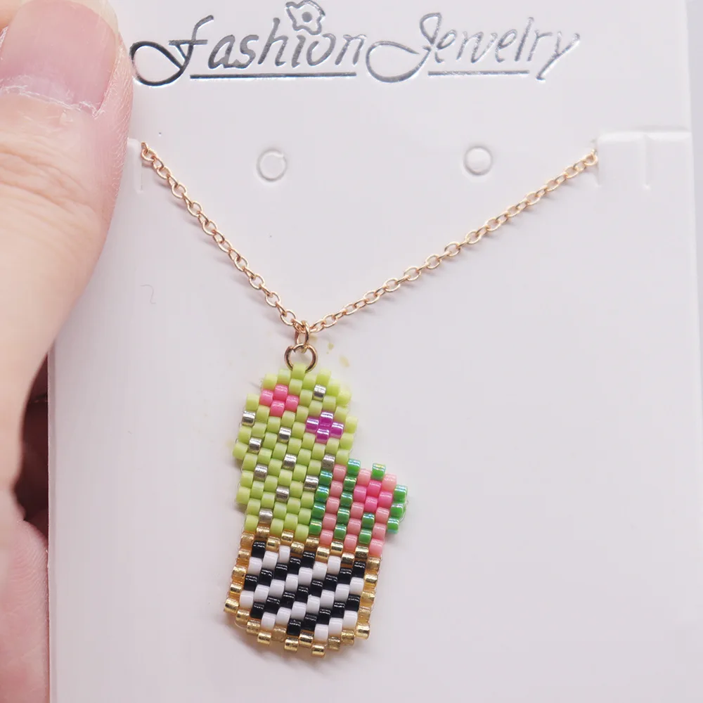 Beaded necklace Cactus Originality Hand knitting Design Bohemia Pendant Plant Tide Adjustable Simple Female Rice bead necklace