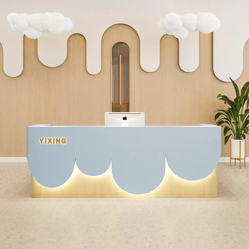 Simple Modern Paint Front Desk for Kindergarten Training Institution Company Reception Beauty Salon Cartoon Bar Checkout