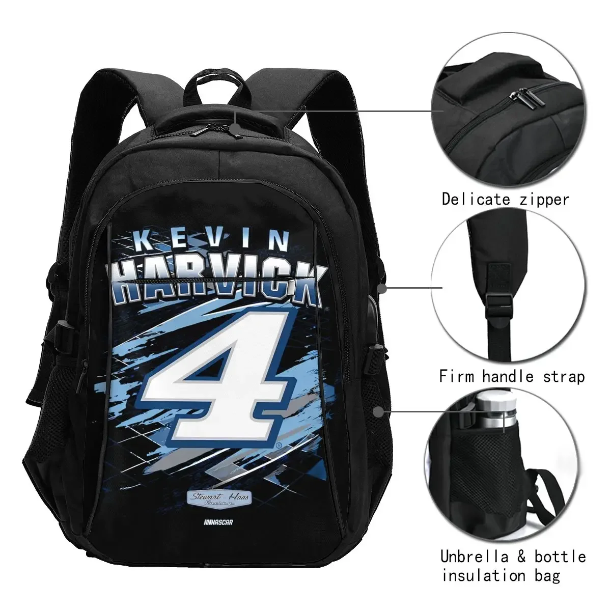 Kevin Harvick 4-reislaptoprugzak, zakelijke waterbestendige rugzak met USB-oplaadpoort, collegetas voor heren en dames