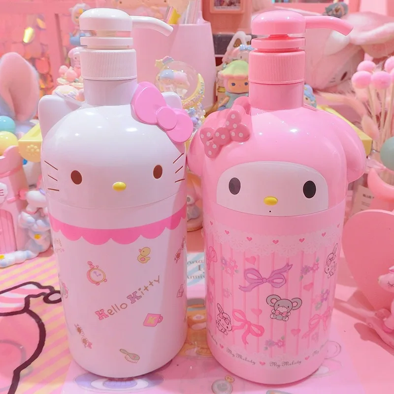 Lovely Sanrio Shampoo Bottle Kawaii Cartoon Hello Kitty Press Bottle Anime My Melody Large Capacity Bathroom Liquid Bottle Gift