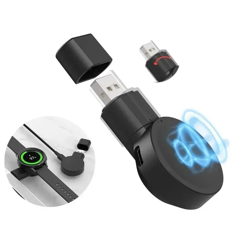 Travel Watch Wireless Charger For Samsung Galaxy Watch 1-7 Active 3W 5V USB Type C Portable Dock ABS Black Only Galaxy Series