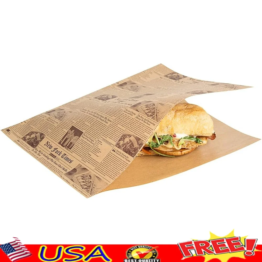

Disposable Greaseproof Snack Bags 10"x9" Double Open Paper Sheets 100 Count Microwave Safe Tear Resistant Deli Wraps Outdoor