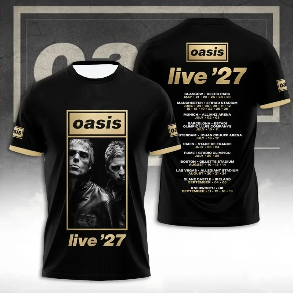 Oasis Live 27 Tour 3D Print T-shirt Men Summer Sports T-shirt Breathable Quick Drying Hip-hop Fashion Streetwear Clothing
