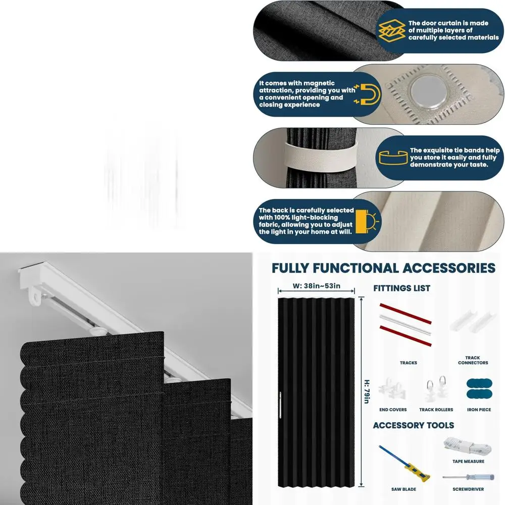 

Комплект складных штор с полным затемнением и карнизом, 53Ш x 79Д, для спальни или гостиной