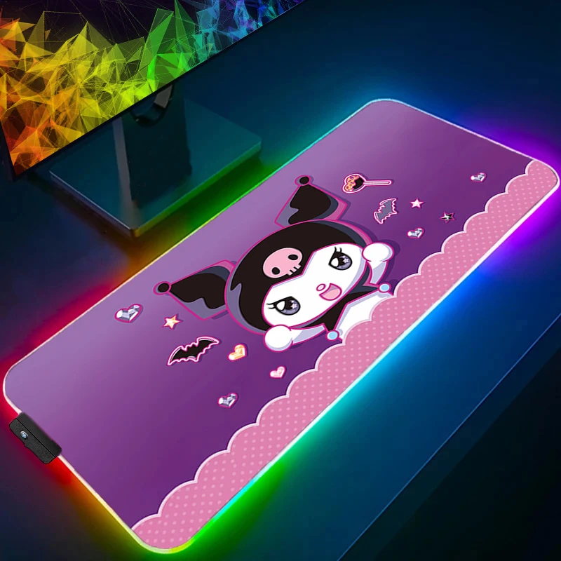 Mouse Pad RGB Kuromi Backlight Gaming Designed specifically Accessories Carpet Gamer PC Computer Keyboard Desk Mat LED Mausepad