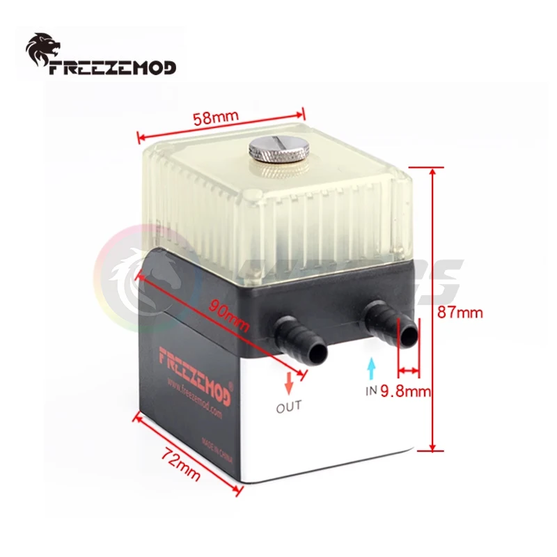 FREEZEMOD Water Cooling Pump Square Box, 12V-24V AIO Water Tank Ceramic Bearing ID7-8mm Pagoda Mouth, PUB-12BT